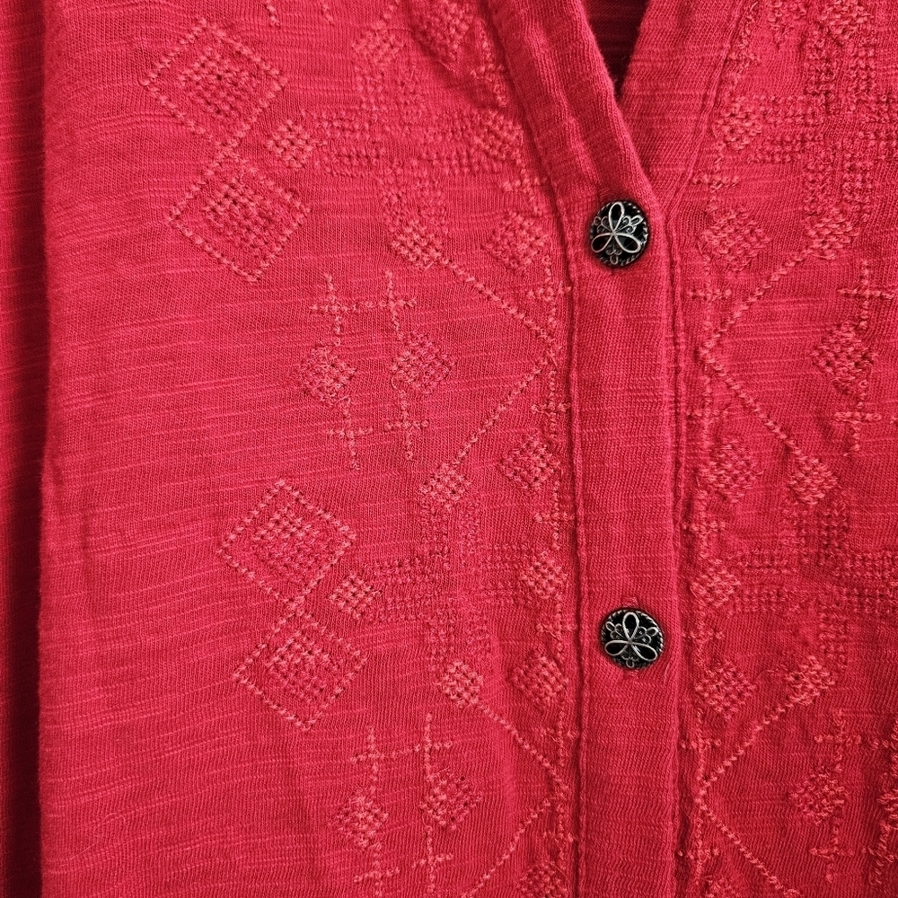 J.Jill Women's Red Embroidered Knit Cotton Button-down Tunic M - Picture 5 of 11